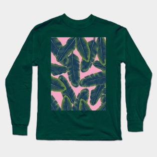 Banana Leaf Design on Pink Background Long Sleeve T-Shirt